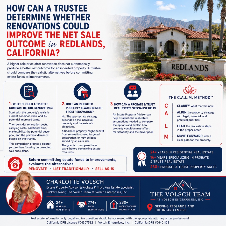 You are currently viewing How can a trustee determine whether renovations could improve the net sale outcome in Redlands, California?
