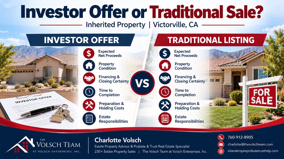 You are currently viewing How Should an Executor Compare an Investor Offer With a Traditional Sale for an Inherited Property in Victorville, California?